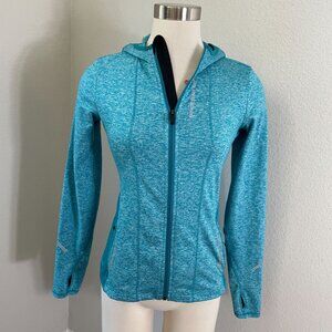 Brooks Womens XS Full Zip Hoodie Blue Heather Equilibrium Tech Running Jacket